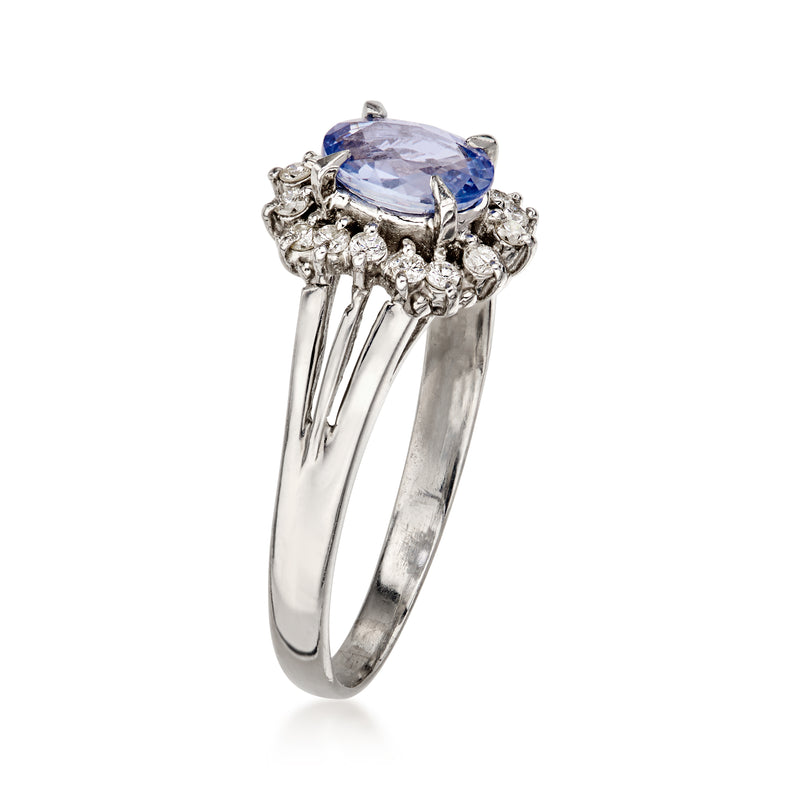 C. 1990 Vintage .91 Carat Sapphire Ring with .18 ct. t.w. Diamonds in Platinum. Size 7.25