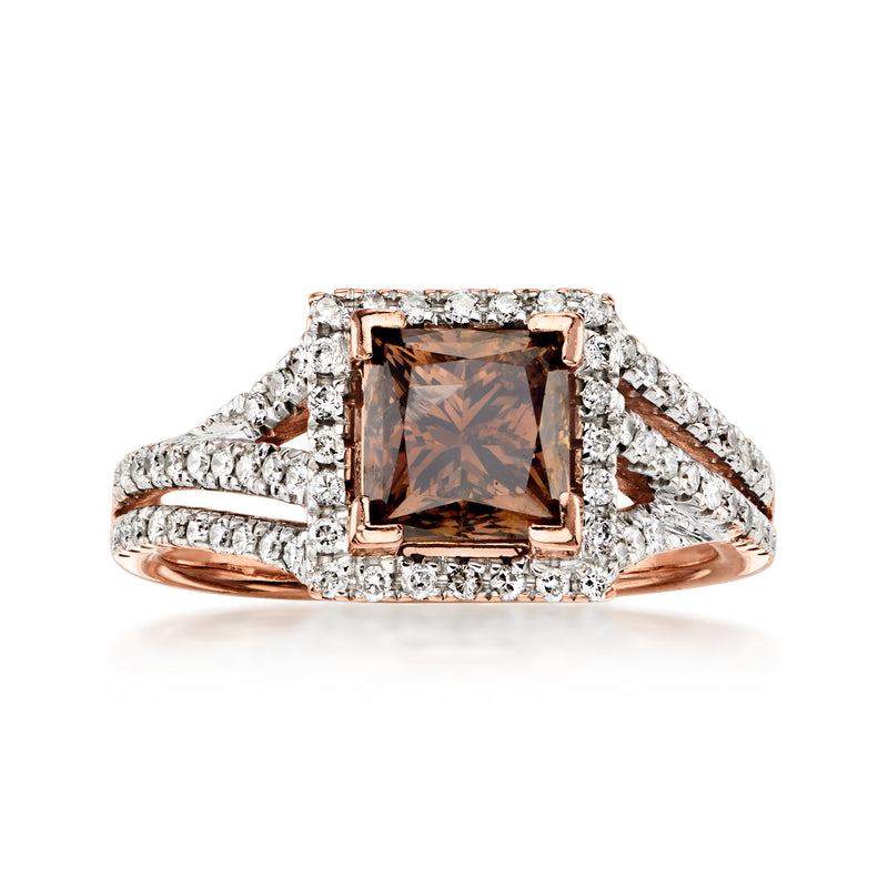C. 2000 Vintage 2.10 Carat Brown Diamond Ring with .70 ct. t.w. White Diamonds in 14kt Rose Gold. Size 7