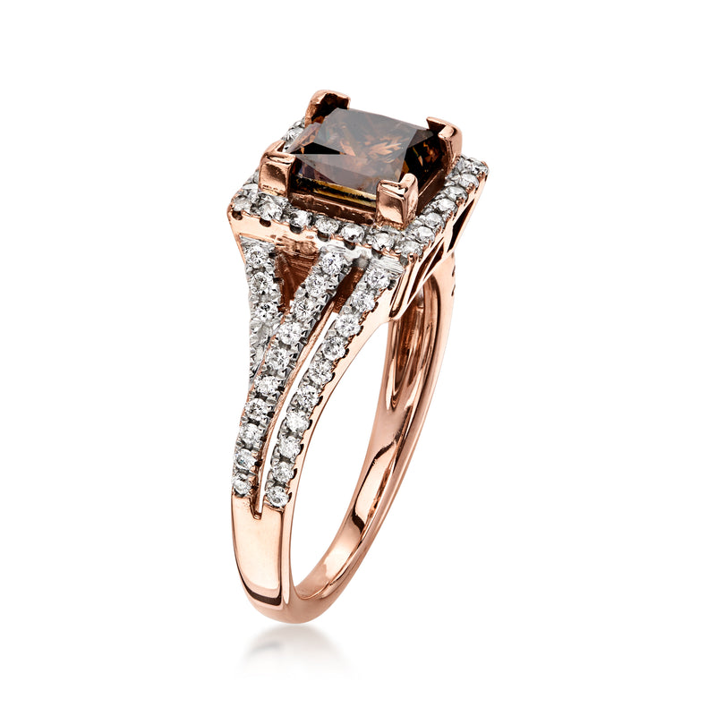 C. 2000 Vintage 2.10 Carat Brown Diamond Ring with .70 ct. t.w. White Diamonds in 14kt Rose Gold. Size 7