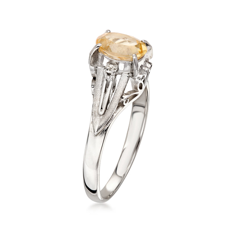 C. 1990 Vintage 1.00 Carat Imperial Topaz Ring with Diamonds in Platinum. Size 6