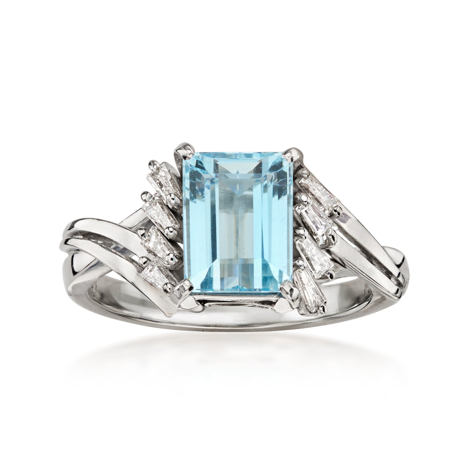 Pre-owned Ross-simons C. 1990 Vintage 1.42 Carat Aquamarine Ring With .22 Ct. T.w. Diamonds In Platinum In Silver