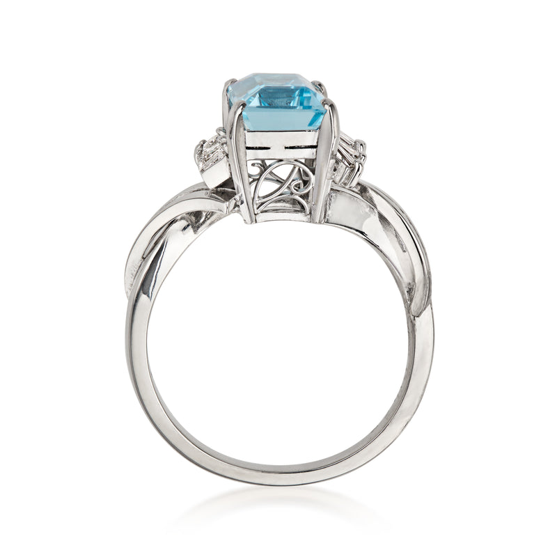 C. 1990 Vintage 1.42 Carat Aquamarine Ring with .22 ct. t.w. Diamonds in Platinum. Size 5.25