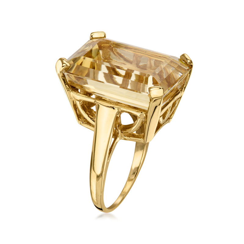 C. 1970 Vintage 22.00 Carat Citrine Ring in 14kt Yellow Gold. Size 7.5