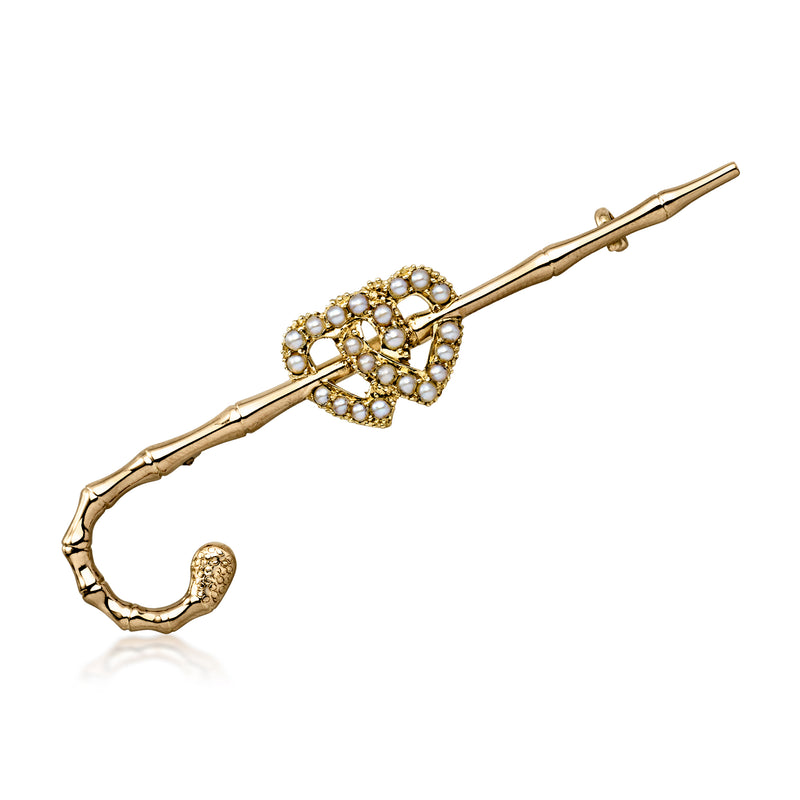 C. 1930 Vintage 15kt Yellow Gold Heart Cane Pin with Seed Pearls