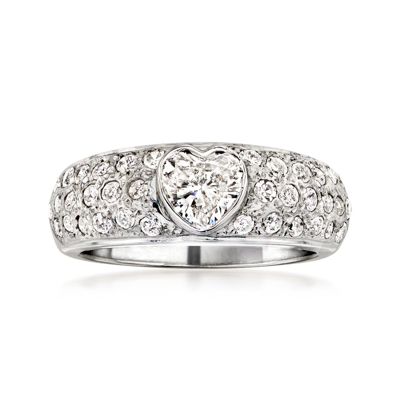 C. 1980 Vintage 1.45 ct. t.w. Diamond Heart Ring in 14kt White Gold. Size 5.75