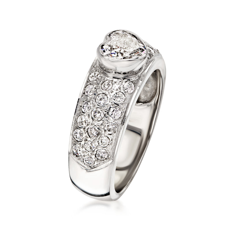 C. 1980 Vintage 1.45 ct. t.w. Diamond Heart Ring in 14kt White Gold. Size 5.75