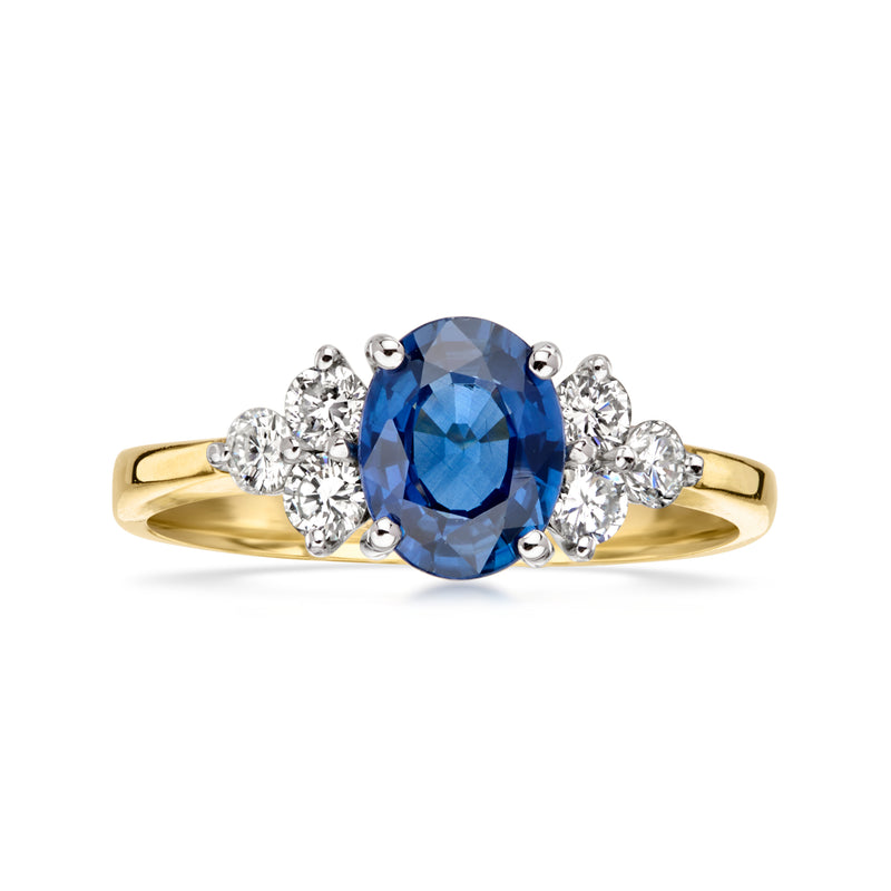 C. 1980 Vintage 1.25 Carat Sapphire Ring with .45 ct. t.w. Diamonds in Platinum and 18kt Yellow Gold. Size 6.5