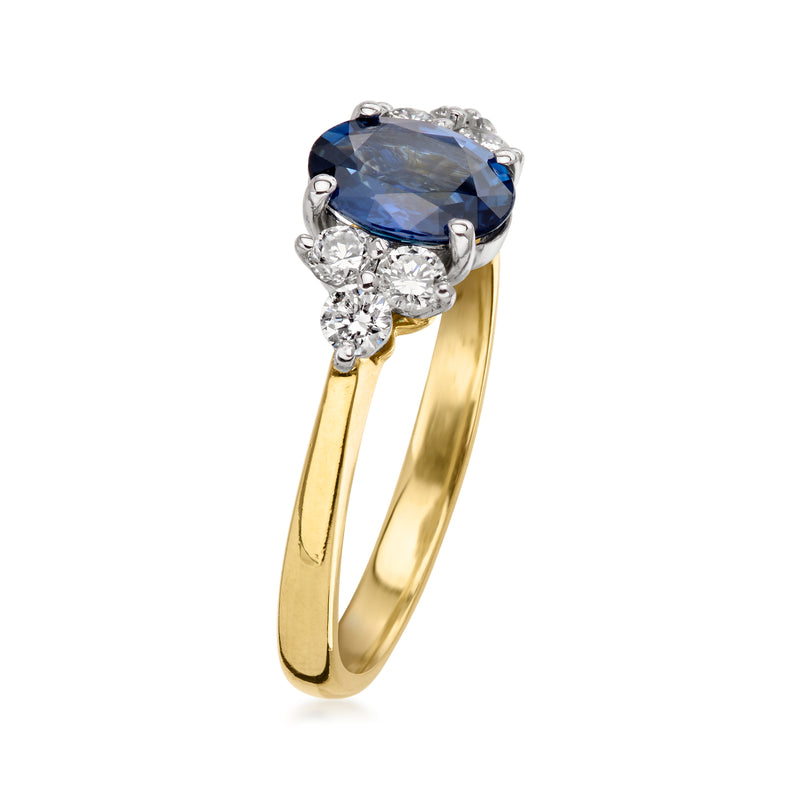 C. 1980 Vintage 1.25 Carat Sapphire Ring with .45 ct. t.w. Diamonds in Platinum and 18kt Yellow Gold. Size 6.5