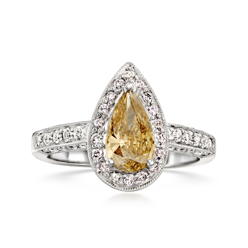 C. 2000 Vintage .90 Carat Brown Diamond Ring with .53 ct. t.w. White Diamonds in 18kt White Gold. Size 7