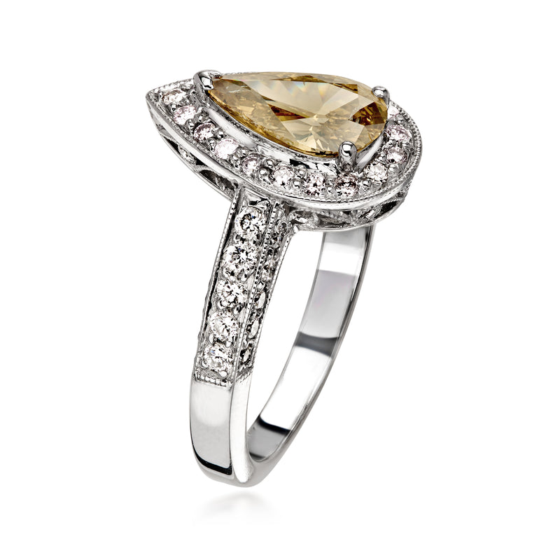 C. 2000 Vintage .90 Carat Brown Diamond Ring with .53 ct. t.w. White Diamonds in 18kt White Gold. Size 7