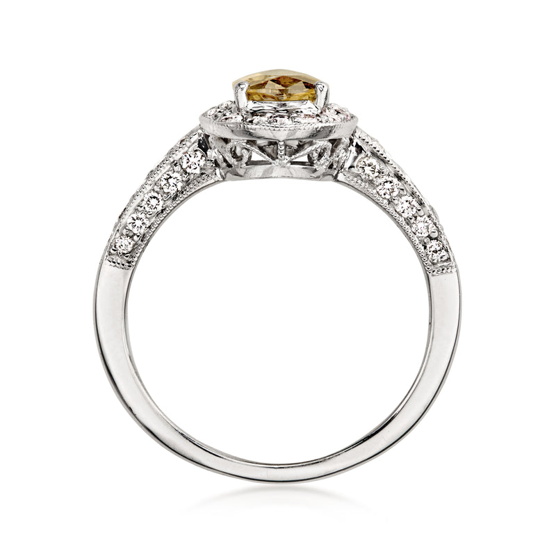 C. 2000 Vintage .90 Carat Brown Diamond Ring with .53 ct. t.w. White Diamonds in 18kt White Gold. Size 7