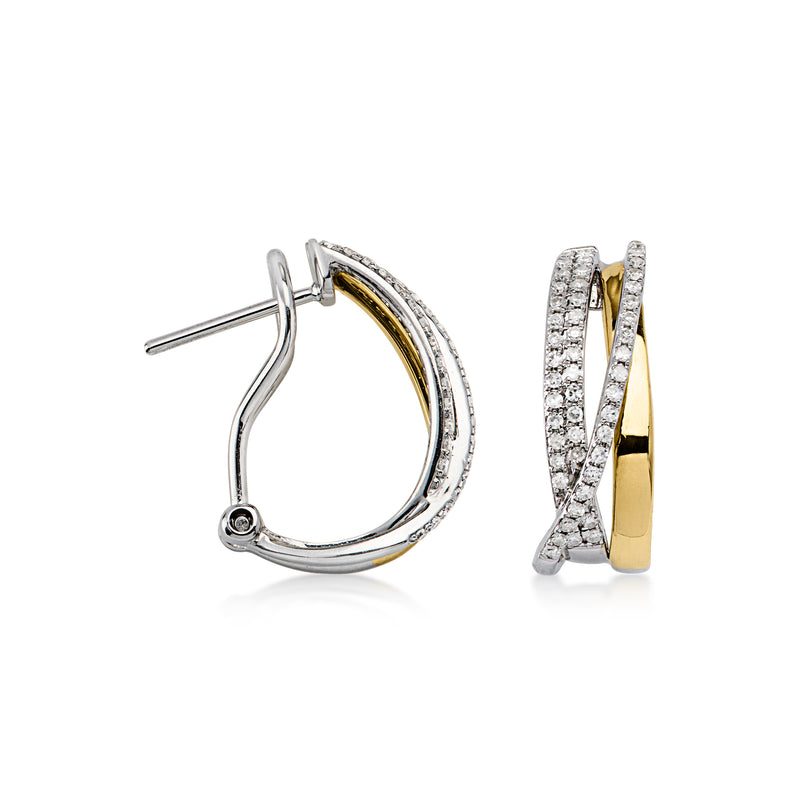 C. 1990 Vintage Effy .50 ct. t.w. Diamond Crisscross Curved Earrings in 14kt Two-Tone Gold