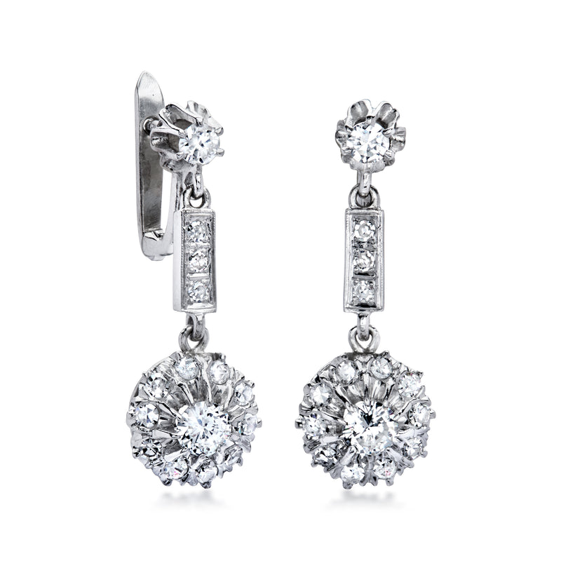 C. 1980 Vintage 1.60 ct. t.w. Diamond Cluster Drop Earrings in 14kt White Gold