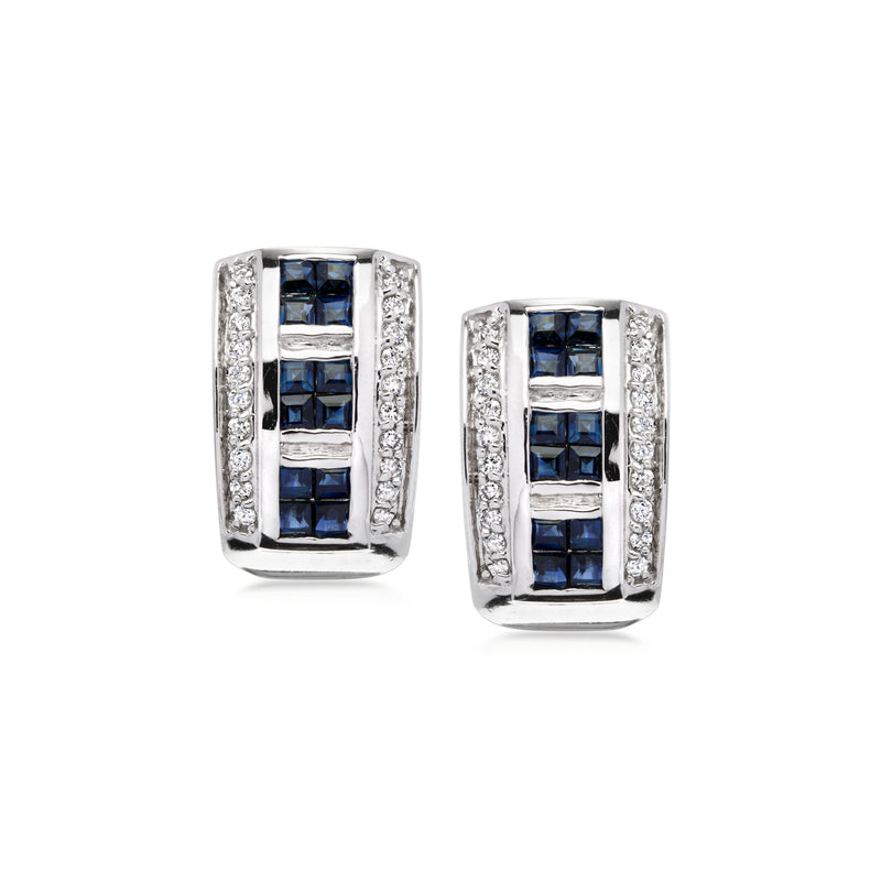 C. 1990 Vintage 1.20 ct. t.w. Sapphire Curved Earrings with .40 ct. t.w. Diamonds in 14kt White Gold
