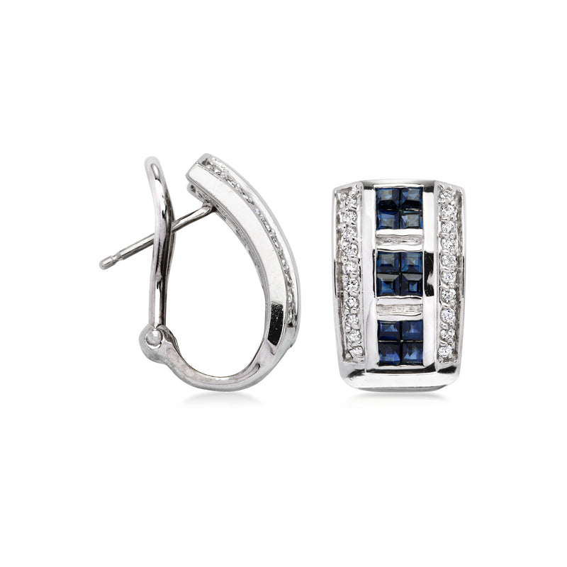 C. 1990 Vintage 1.20 ct. t.w. Sapphire Curved Earrings with .40 ct. t.w. Diamonds in 14kt White Gold