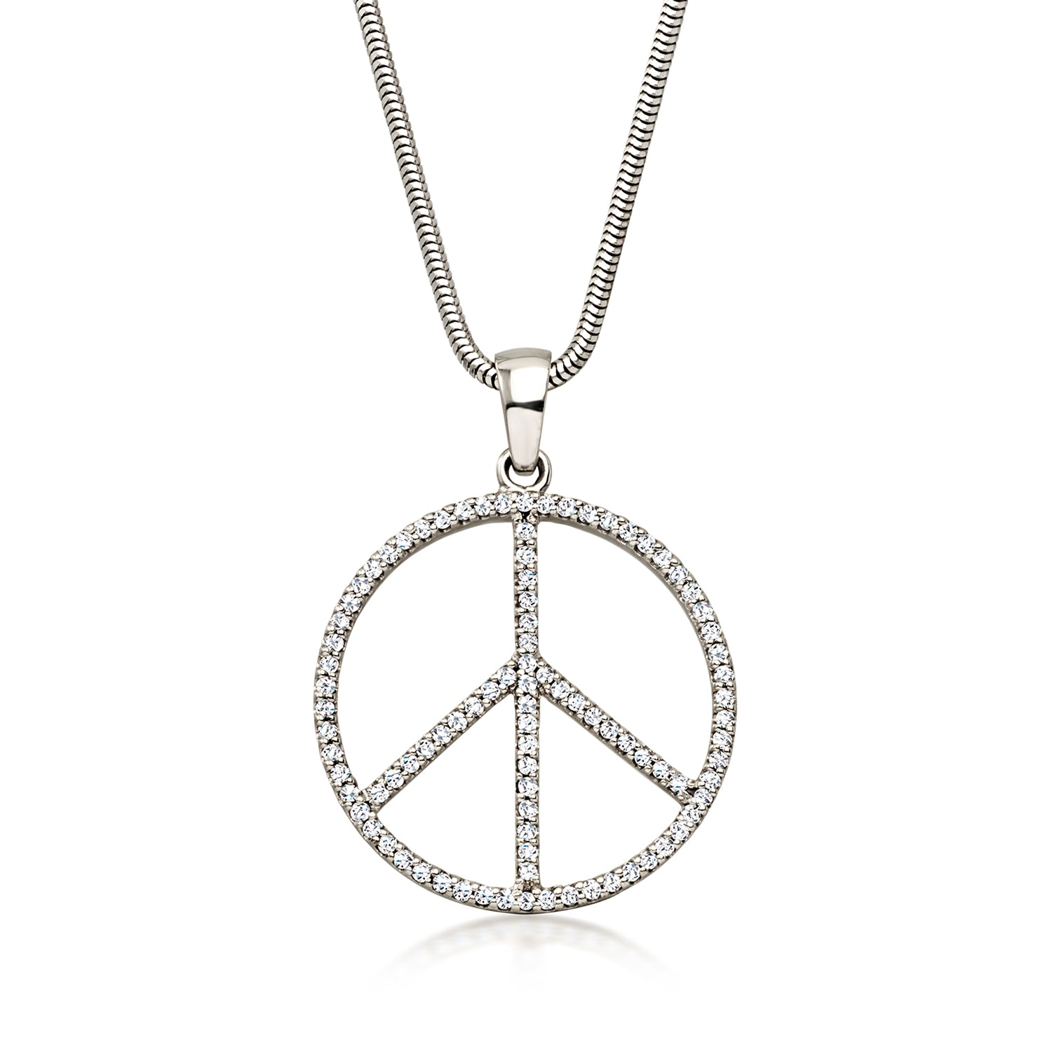 Pre-owned Ross-simons C. 2000 Vintage .85 Ct. T.w. Diamond Peace Sign Pendant Necklace In 14kt White Gold In Silver