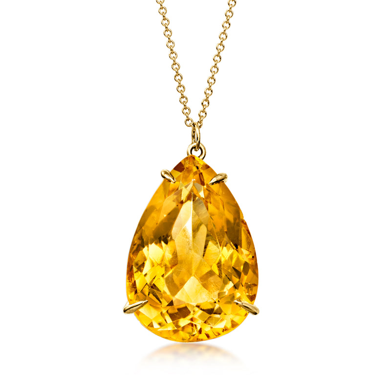 C. 1970 Vintage 23.00 Carat Citrine Pendant Necklace in 14kt Yellow Gold. 16"