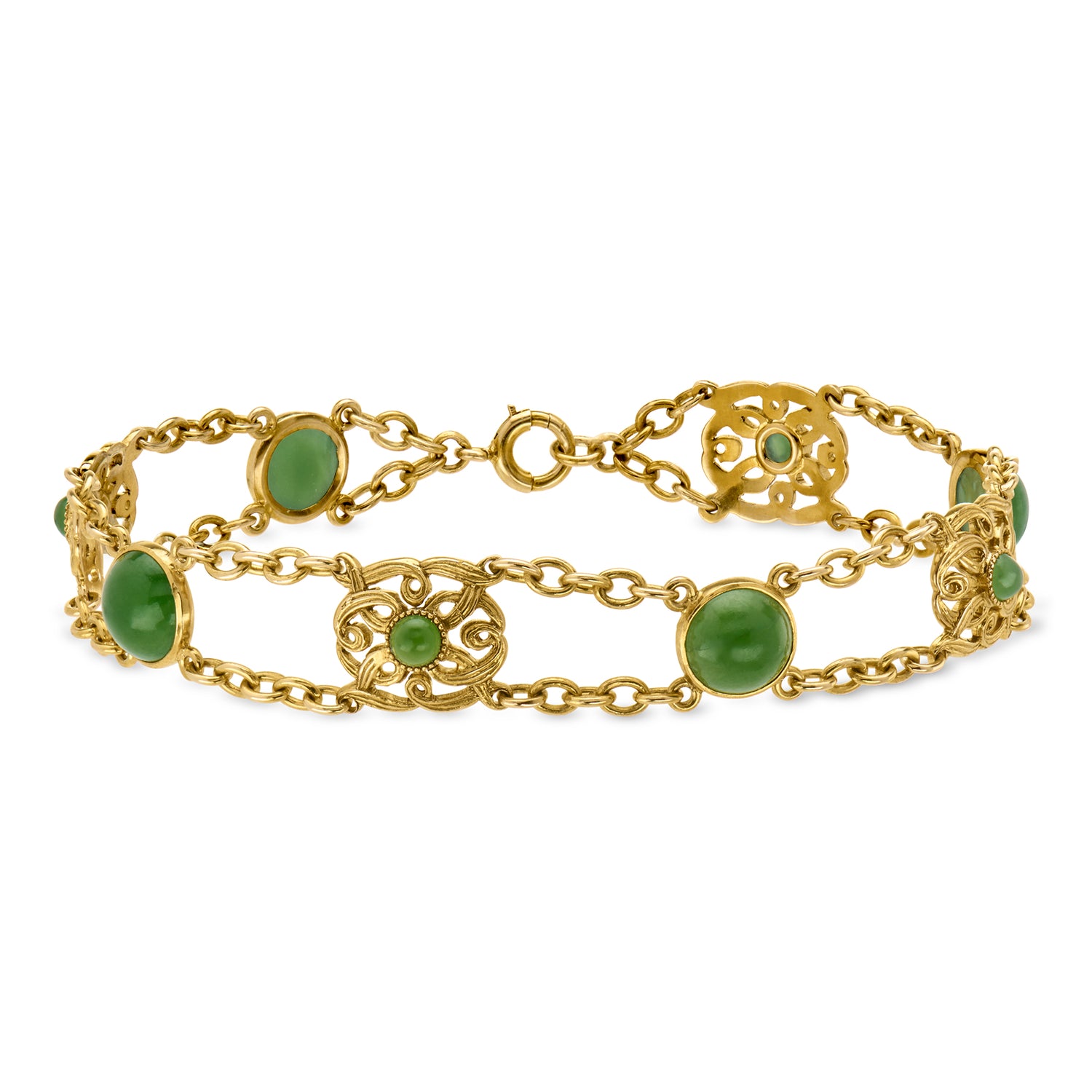 Pre-owned Ross-simons C. 1940 Vintage Jade Bracelet In 18kt Yellow Gold