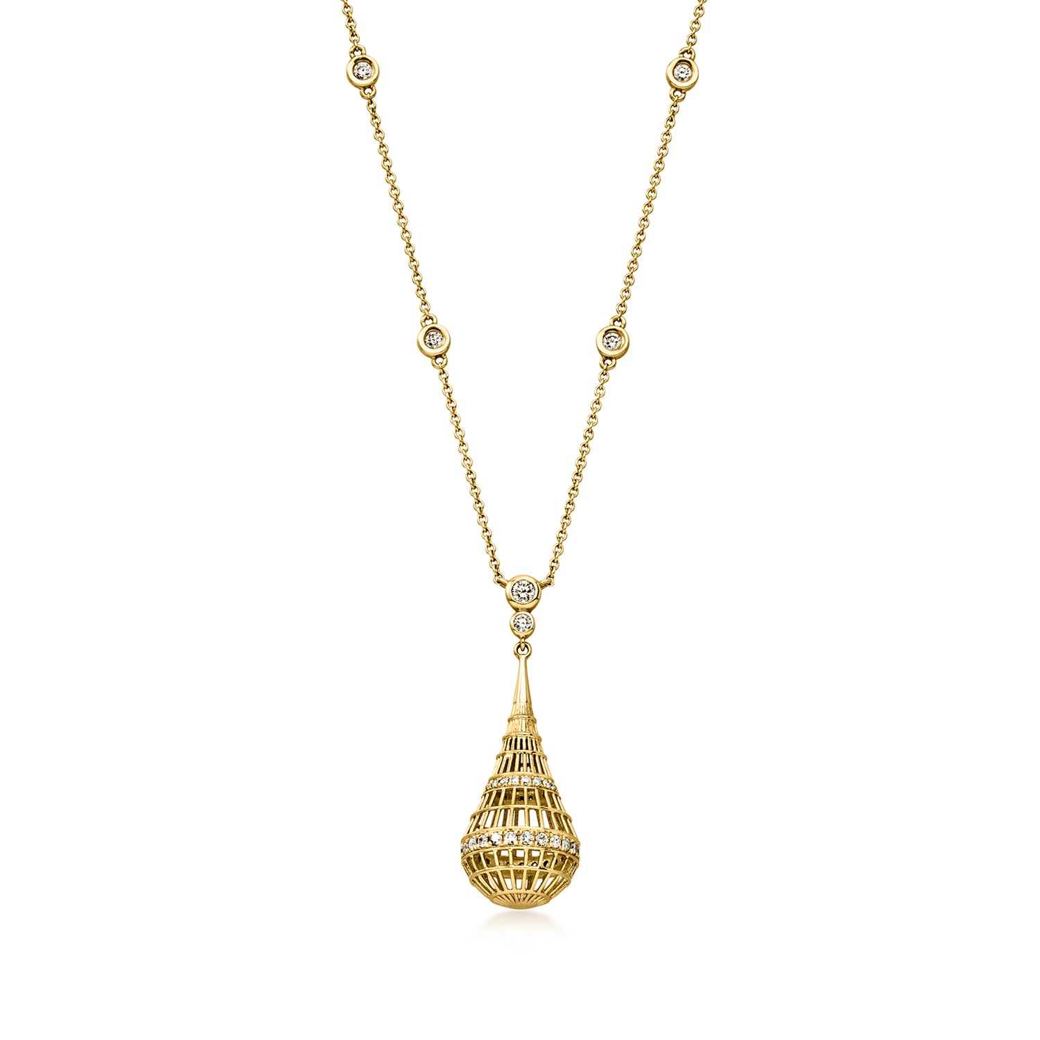 Pre-owned Ross-simons C. 2000 Vintage Effy .80 Ct. T.w. Diamond Teardrop Station Necklace In 14kt Yellow Gold