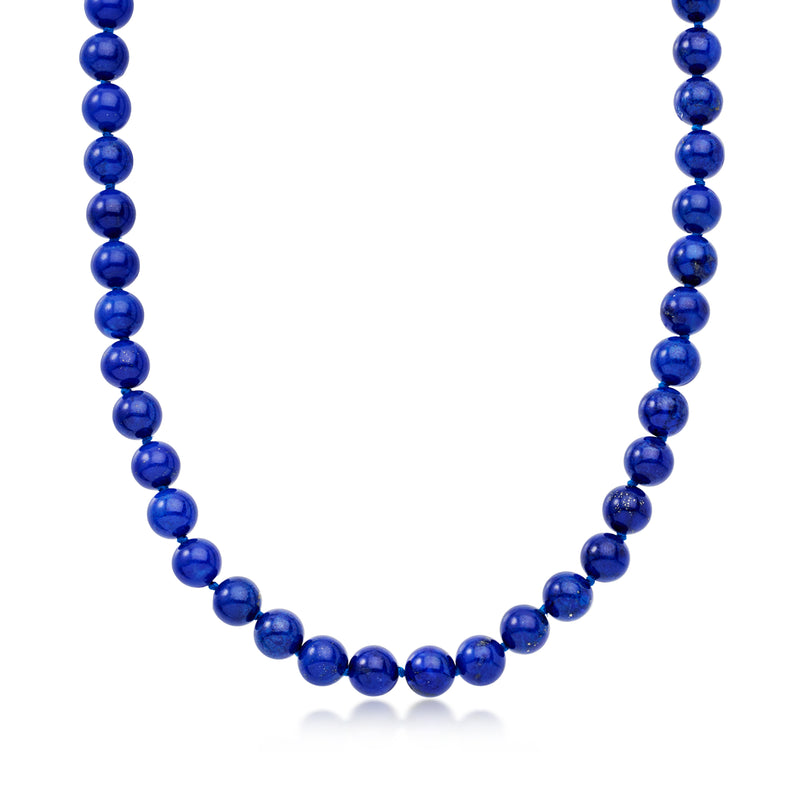 C. 1980 Vintage 7.8-7.9mm Lapis Bead Necklace with 14kt Yellow Gold. 24"