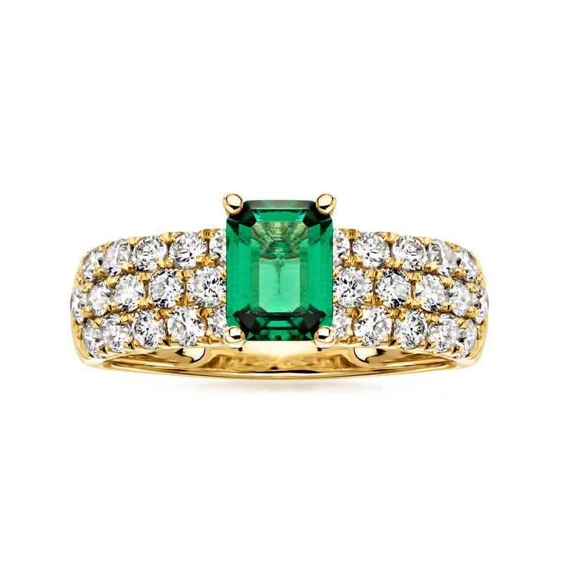 .70 Carat Lab-Grown Emerald Ring with 1.06 ct. t.w. Lab-Grown Diamonds in 14kt Yellow Gold