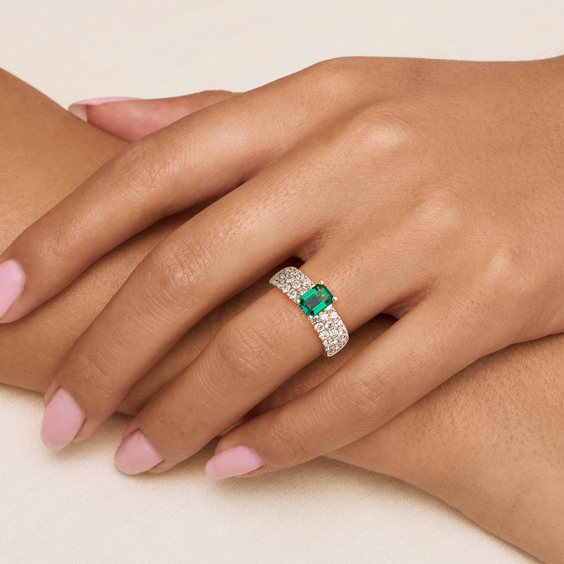 .70 Carat Lab-Grown Emerald Ring with 1.06 ct. t.w. Lab-Grown Diamonds in 14kt Yellow Gold