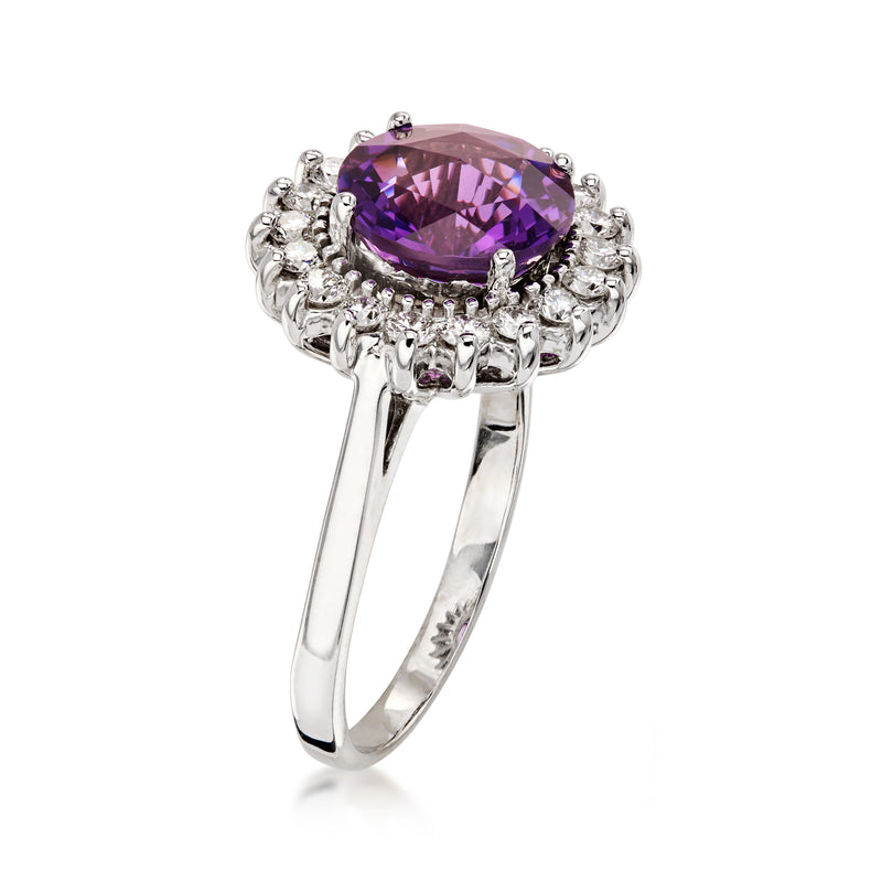 C. 1990 Vintage 3.00 Carat Amethyst Ring with .75 ct. t.w. Diamonds in 14kt White Gold. Size 7