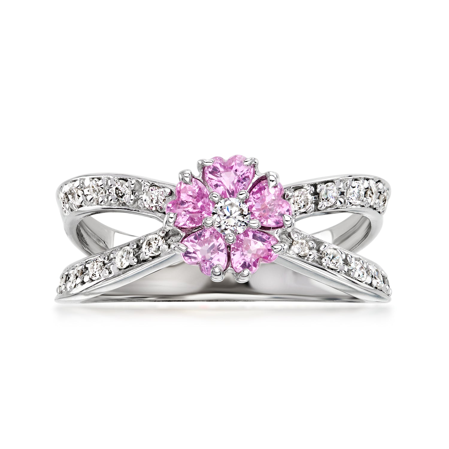 C. 1990 Vintage .75 ct. t.w. Pink Sapphire Flower Ring with .35 ct. t.w. Diamonds in 18kt White Gold