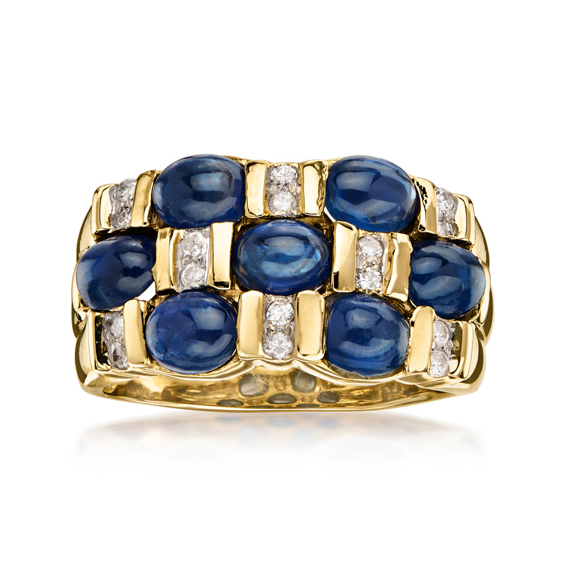 C. 1980 Vintage 4.55 ct. t.w. Sapphire and .25 ct. t.w. Diamond Ring in 14kt Yellow Gold. Size 6.25
