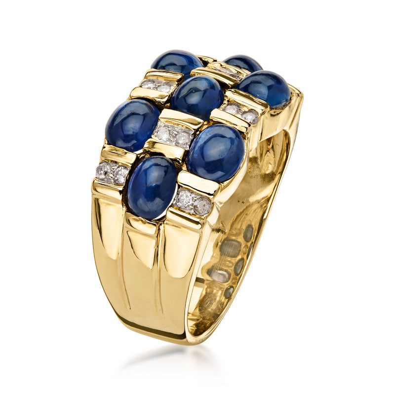 C. 1980 Vintage 4.55 ct. t.w. Sapphire and .25 ct. t.w. Diamond Ring in 14kt Yellow Gold. Size 6.25