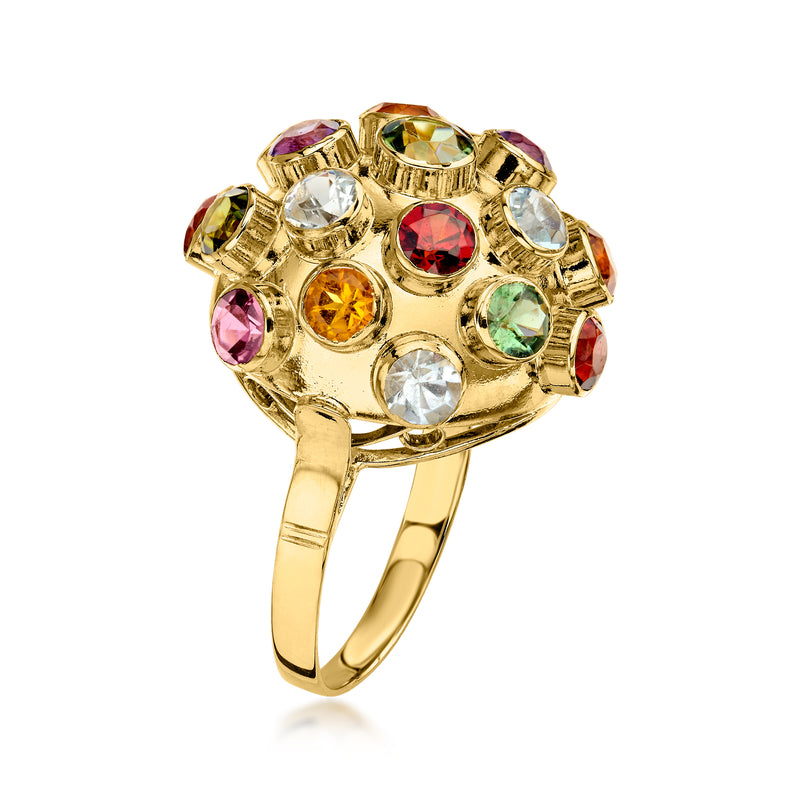C. 1980 Vintage 3.40 ct. t.w. Multi-Gemstone Sputnik Ring in 18kt Yellow Gold. Size 5