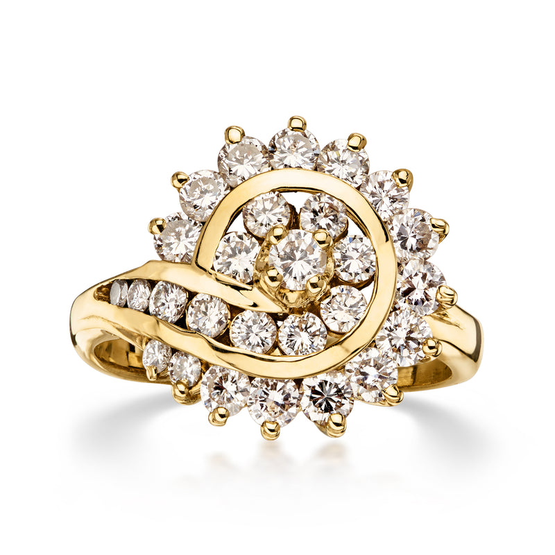 C. 1990 Vintage 1.20 ct. t.w. Diamond Swirl Ring in 14kt Yellow Gold. Size 7