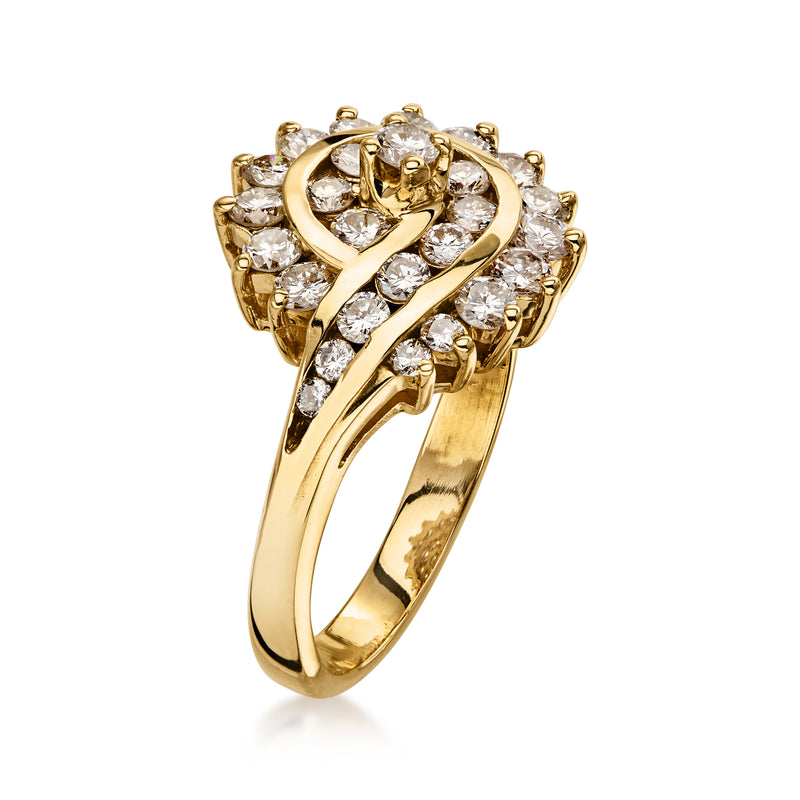 C. 1990 Vintage 1.20 ct. t.w. Diamond Swirl Ring in 14kt Yellow Gold. Size 7