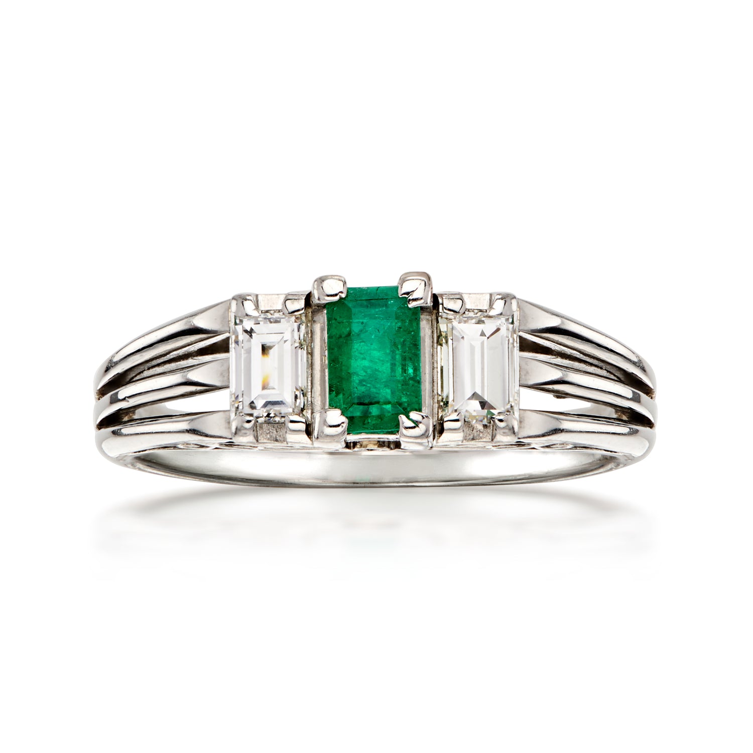 C. 1990 Vintage .39 Carat Emerald Ring with .40 ct. t.w. Diamonds in Platinum