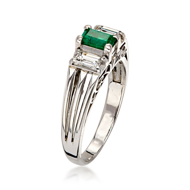 C. 1990 Vintage .39 Carat Emerald Ring with .40 ct. t.w. Diamonds in Platinum. Size 5.75