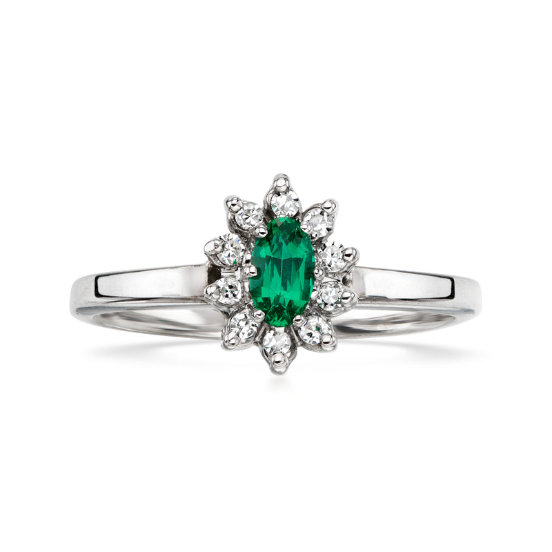 C. 1980 Vintage .20 Carat Emerald Ring with .15 ct. t.w. Diamonds in 14kt White Gold. Size 6
