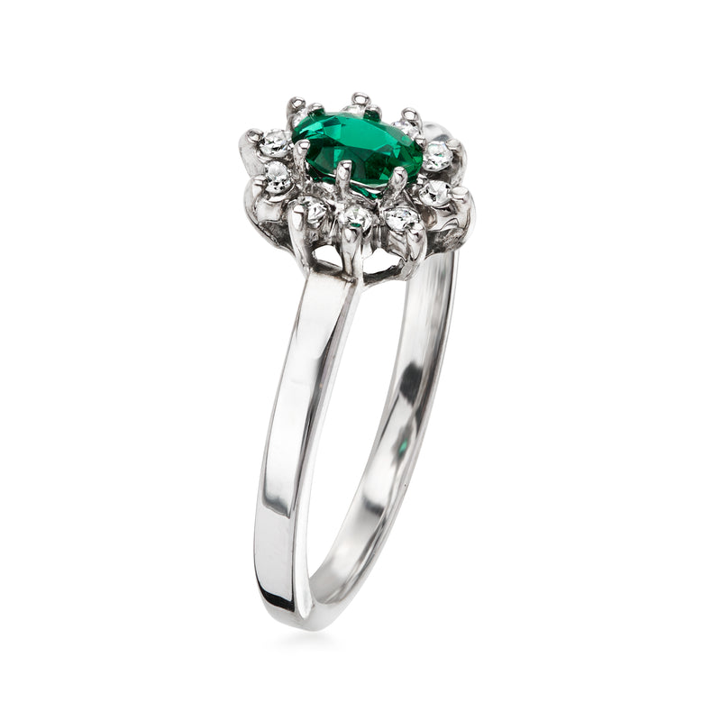C. 1980 Vintage .20 Carat Emerald Ring with .15 ct. t.w. Diamonds in 14kt White Gold. Size 6