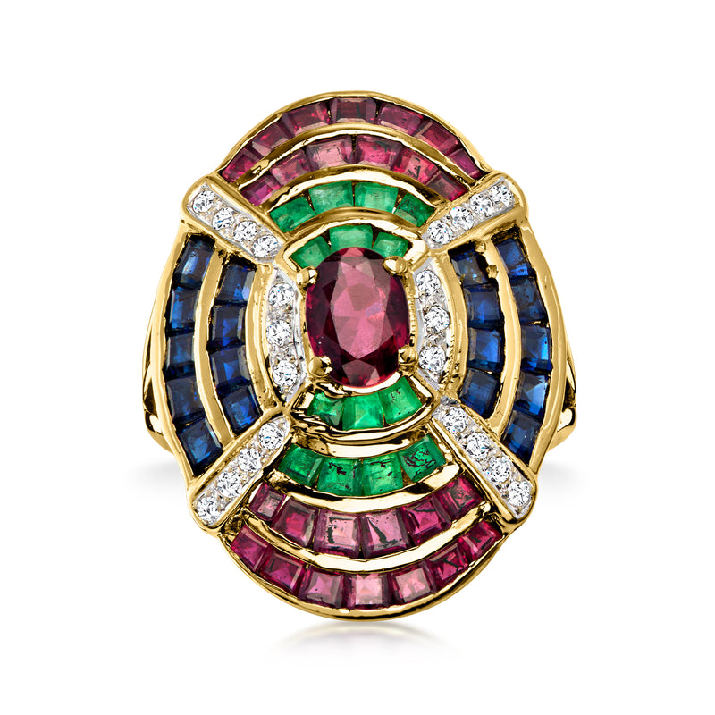 C. 1980 Vintage .75 Carat Ruby and 3.85 ct. t.w. Multi-Gemstone Ring with .25 ct. t.w. Diamonds in 18kt Yellow Gold. Size 6