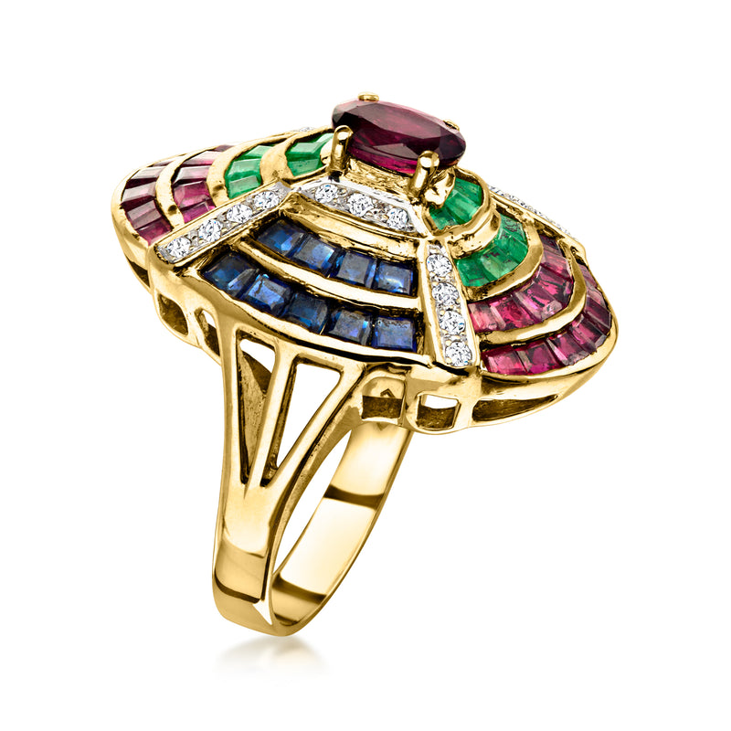 C. 1980 Vintage .75 Carat Ruby and 3.85 ct. t.w. Multi-Gemstone Ring with .25 ct. t.w. Diamonds in 18kt Yellow Gold. Size 6