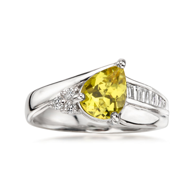 C. 2000 Vintage 1.03 Carat Yellow Andalusite Ring with .26 ct. t.w. Diamonds in Platinum. Size 6