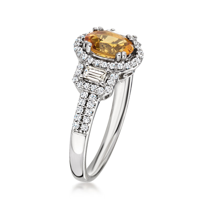 C. 2000 vintage oval citrine and diamond halo ring in 14kt white gold