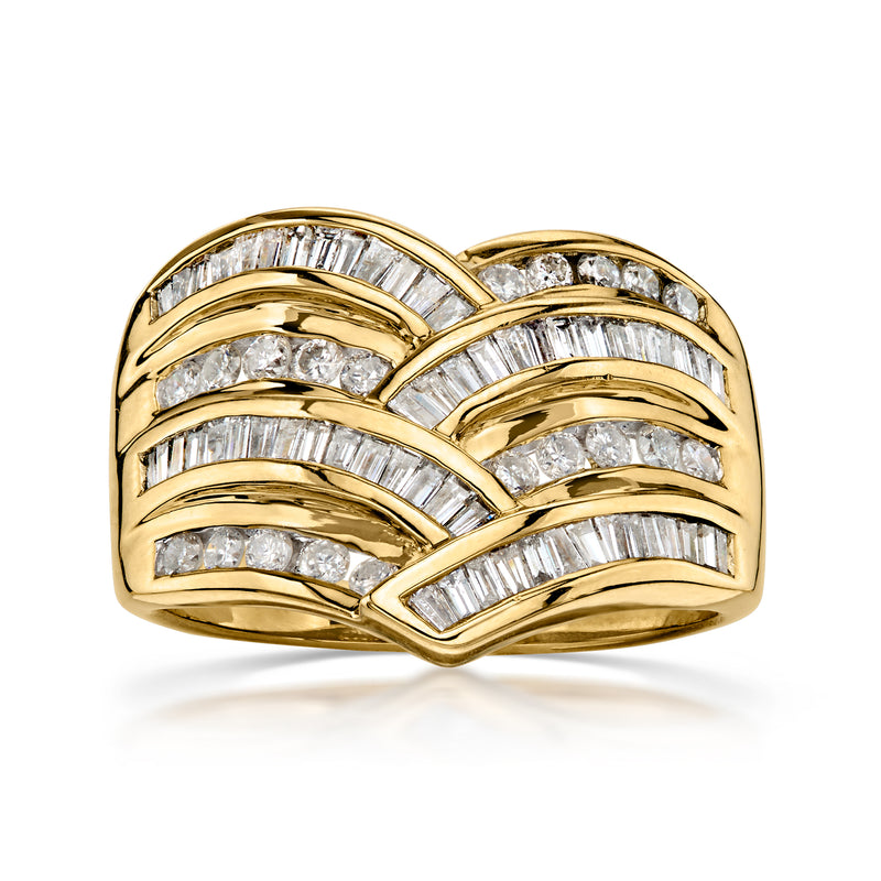 C. 1980 Vintage 1.25 ct. t.w. Diamond Multi-Row V-Shaped Ring in 14kt Yellow Gold. Size 7.5