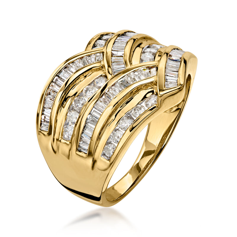 C. 1980 Vintage 1.25 ct. t.w. Diamond Multi-Row V-Shaped Ring in 14kt Yellow Gold. Size 7.5