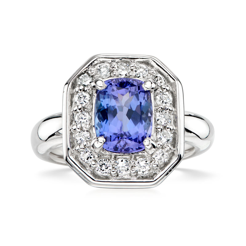 C. 2000 Vintage 2.38 Carat Tanzanite Ring with .53 ct. t.w. Diamonds in Platinum. Size 5.75