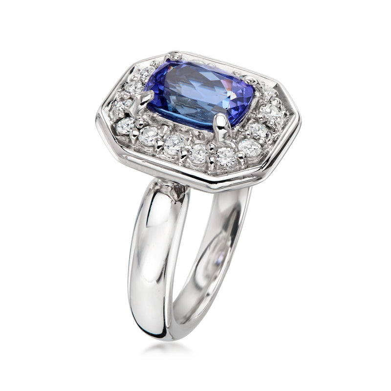 C. 2000 Vintage 2.38 Carat Tanzanite Ring with .53 ct. t.w. Diamonds in Platinum. Size 5.75