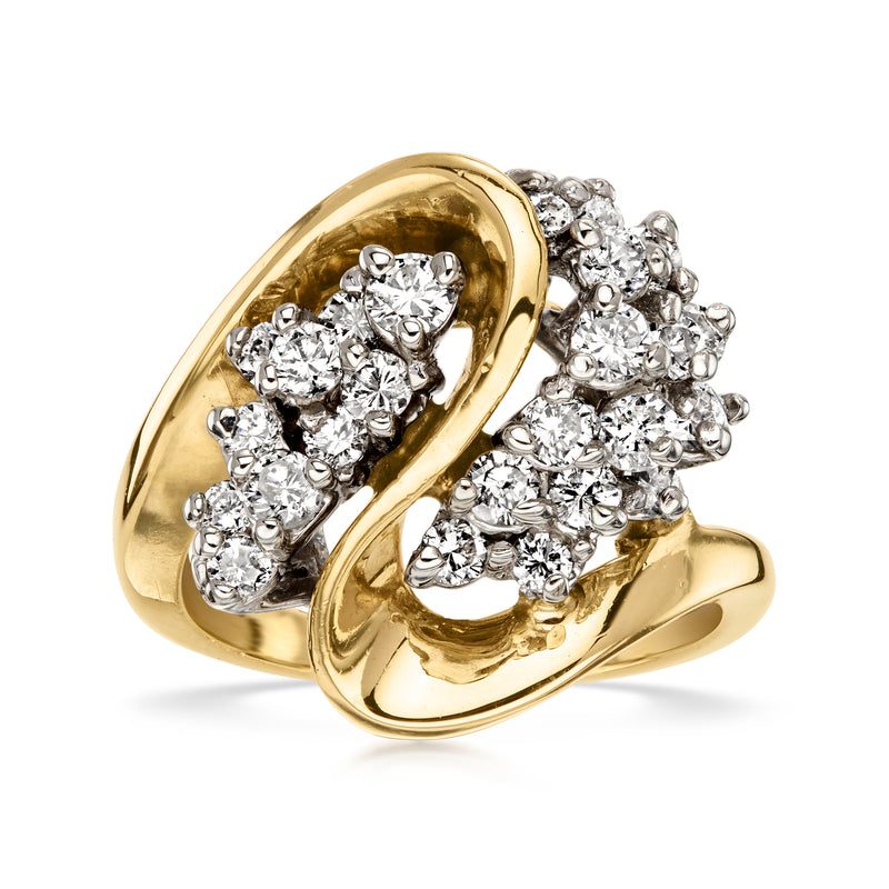 C. 1980 Vintage 1.10 ct. t.w. Diamond Swirl Ring in 14kt Yellow Gold. Size 6.5