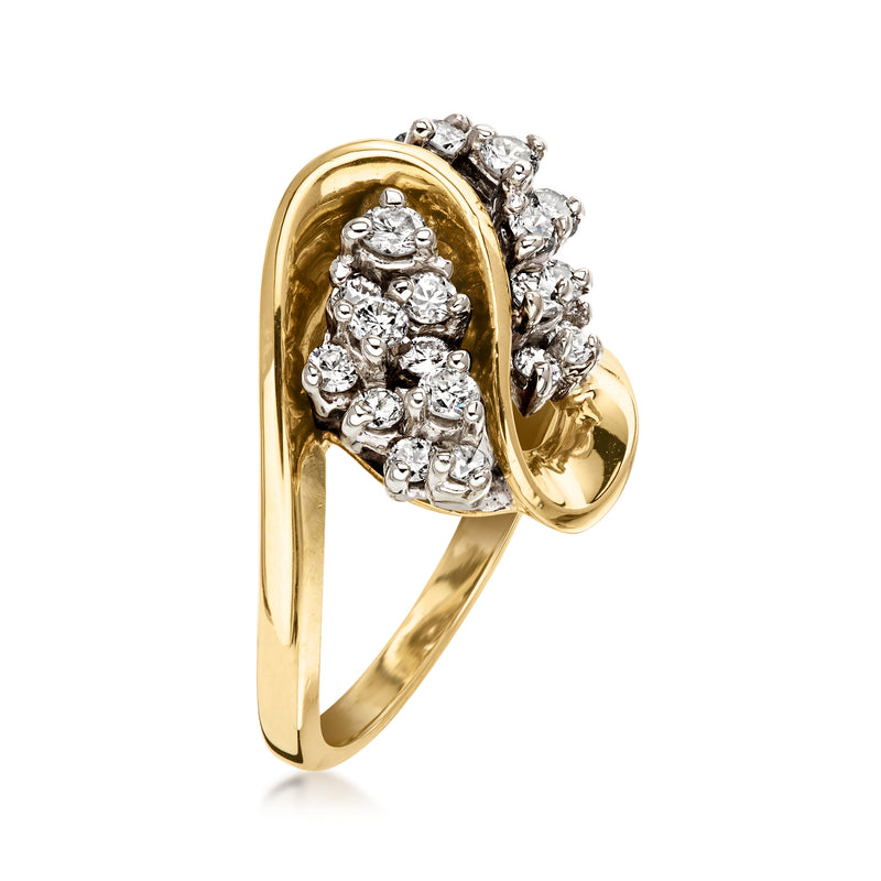 C. 1980 Vintage 1.10 ct. t.w. Diamond Swirl Ring in 14kt Yellow Gold. Size 6.5