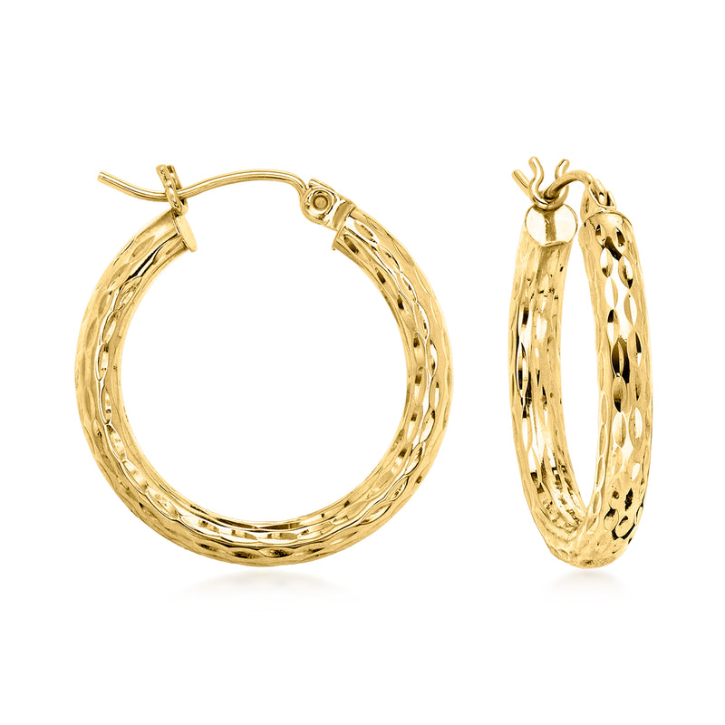 Hammered 14kt yellow gold hoop earrings with clasp, vintage-style oval hoops
