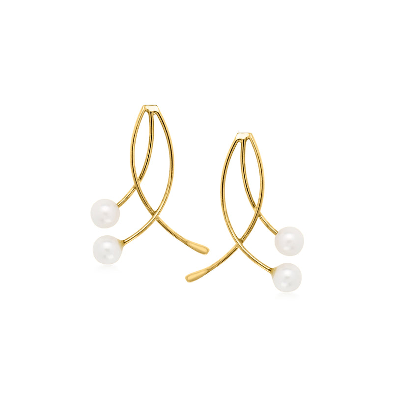 Vintage 14kt yellow gold loop pearl drop earrings with three cultured pearls