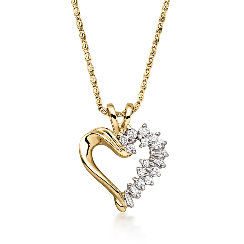 Two-tone gold heart pendant necklace with diamond cluster, 14kt look